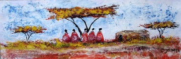 アフリカのアカシアの下にある 5 つのマサイ族 Oil Paintings
